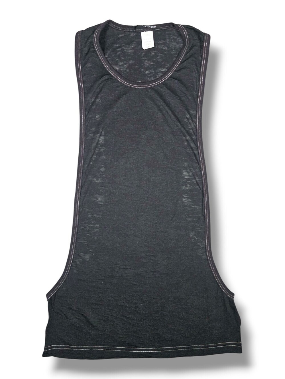 Black Burnout Longline Tank Top Sleeveless Activewear Gym Workout Athletic Small